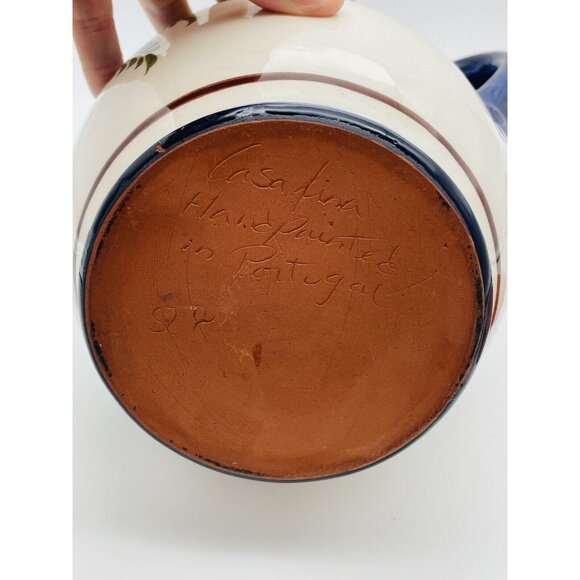 Casafina Pitcher Jug Hydrangea Blue Hand Painted Portugal W Under Plate Large - Picture 11 of 12